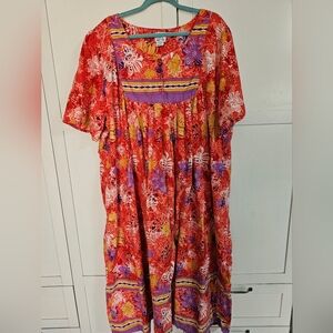 Only Necessities 3X Vtg Happy Floral Cotton Lounge House Midi Maxi Dress EUC